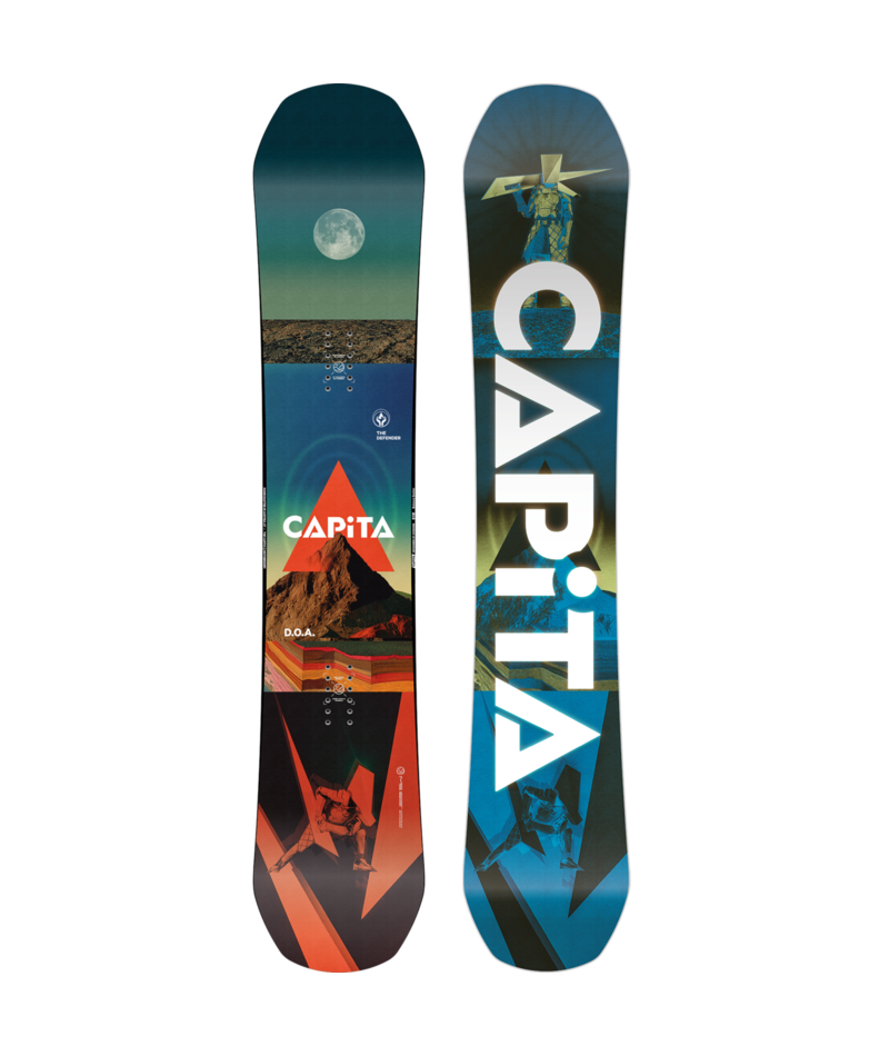 Capita Defenders of Awesome (D.O.A.) 2027 wide snowboard with black and white graphic, designed for versatile snowboarding performance