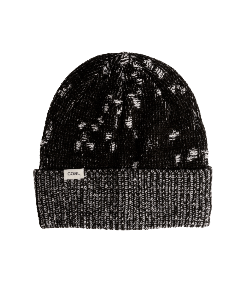 Coal Notch Beanie for men and women, sleek black knit hat with a folded brim and subtle brand logo, ideal for cold weather.