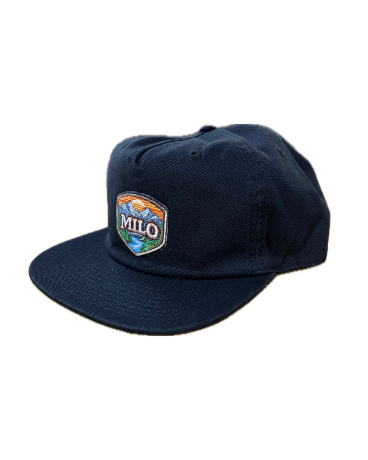 Black Milo Frontier Patch Hat for men by Milosport, featuring a stylish cap with embroidered patch details.