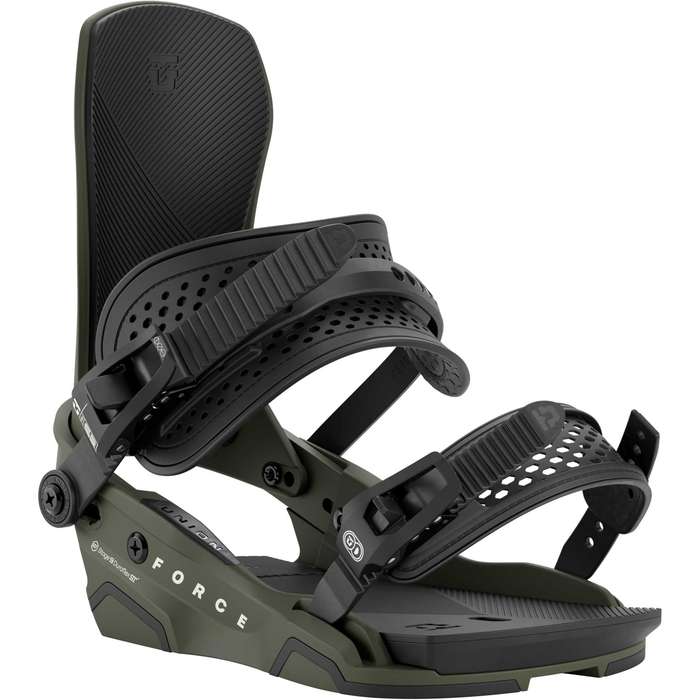 Union Force snowboard bindings for snowboarding, featuring adjustable straps and durable construction, designed for winter sports.