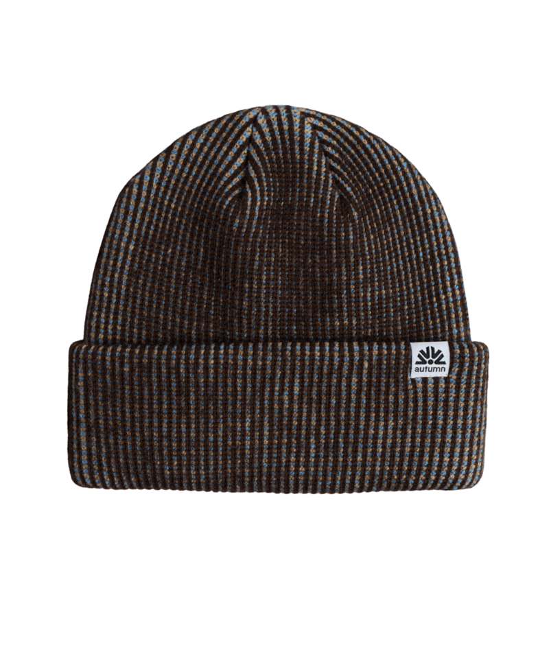 Autumn Static Beanie 2027 in black, unisex knitted beanie with a ribbed brim and textured pattern, suitable for men and women.