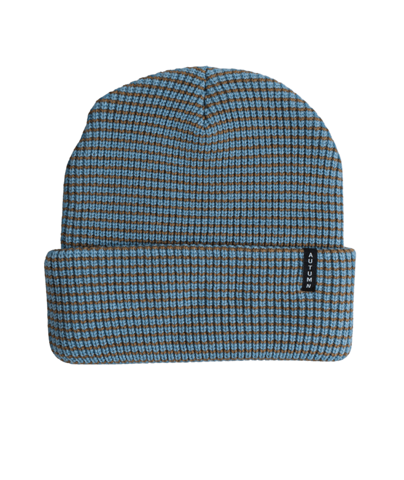 Autumn Stripe Beanie for men and women, stylish knit hat with colorful autumn-inspired stripes, by Autumn.