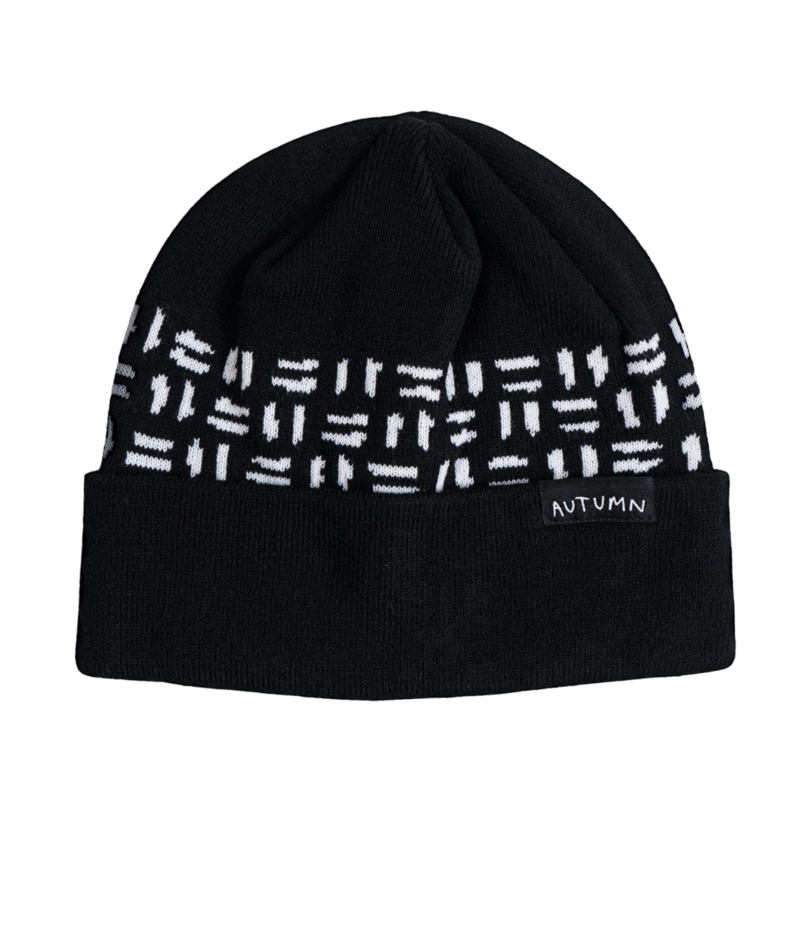 Autumn Craft Beanie 2027 in cozy knit, worn by a man and woman, featuring a stylish fall design and Autumn brand logo.