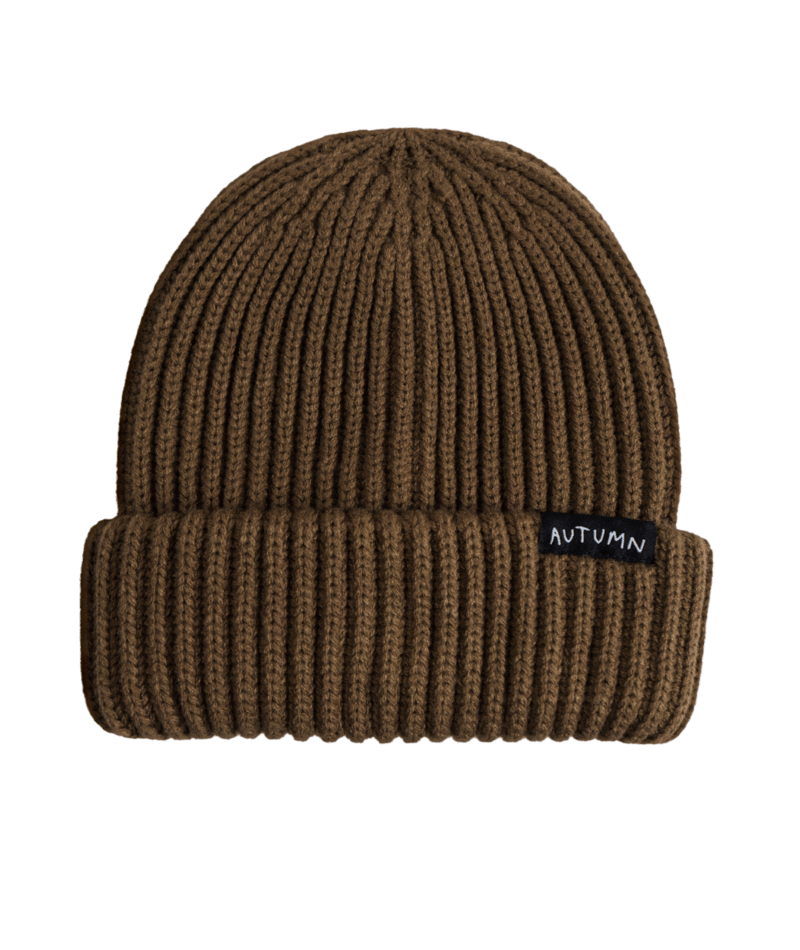 Autumn Elliott Beanie 2027, unisex knit hat in cozy wool blend, featuring a ribbed design and folded brim for warmth and style.