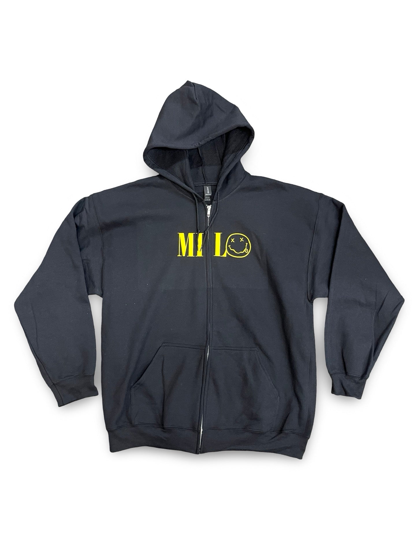 Milosport Smiley Logo Zip Hooded Sweatshirt in Black - M I L O S P O R T