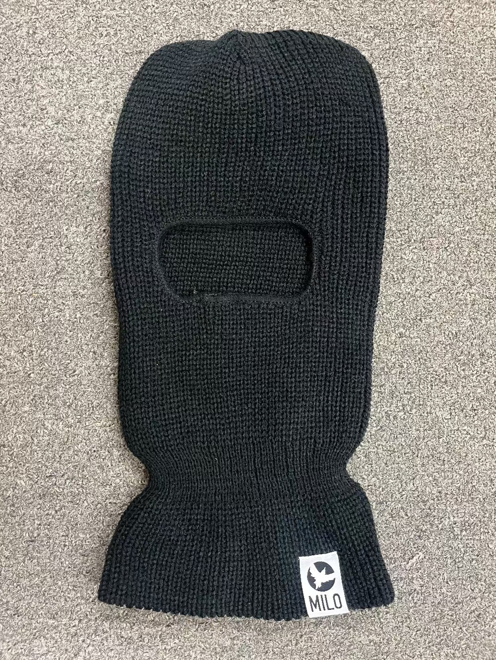 Milosport White Tagged Knit Clava Face Mask in Black - M I L O S P O R T