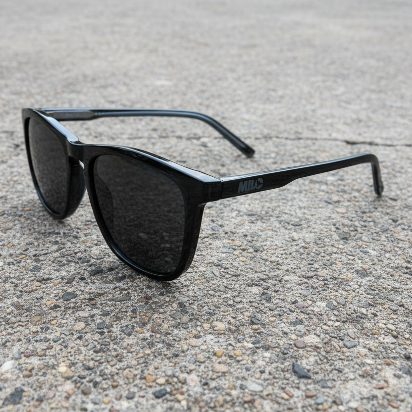 Black sunglasses on a white background