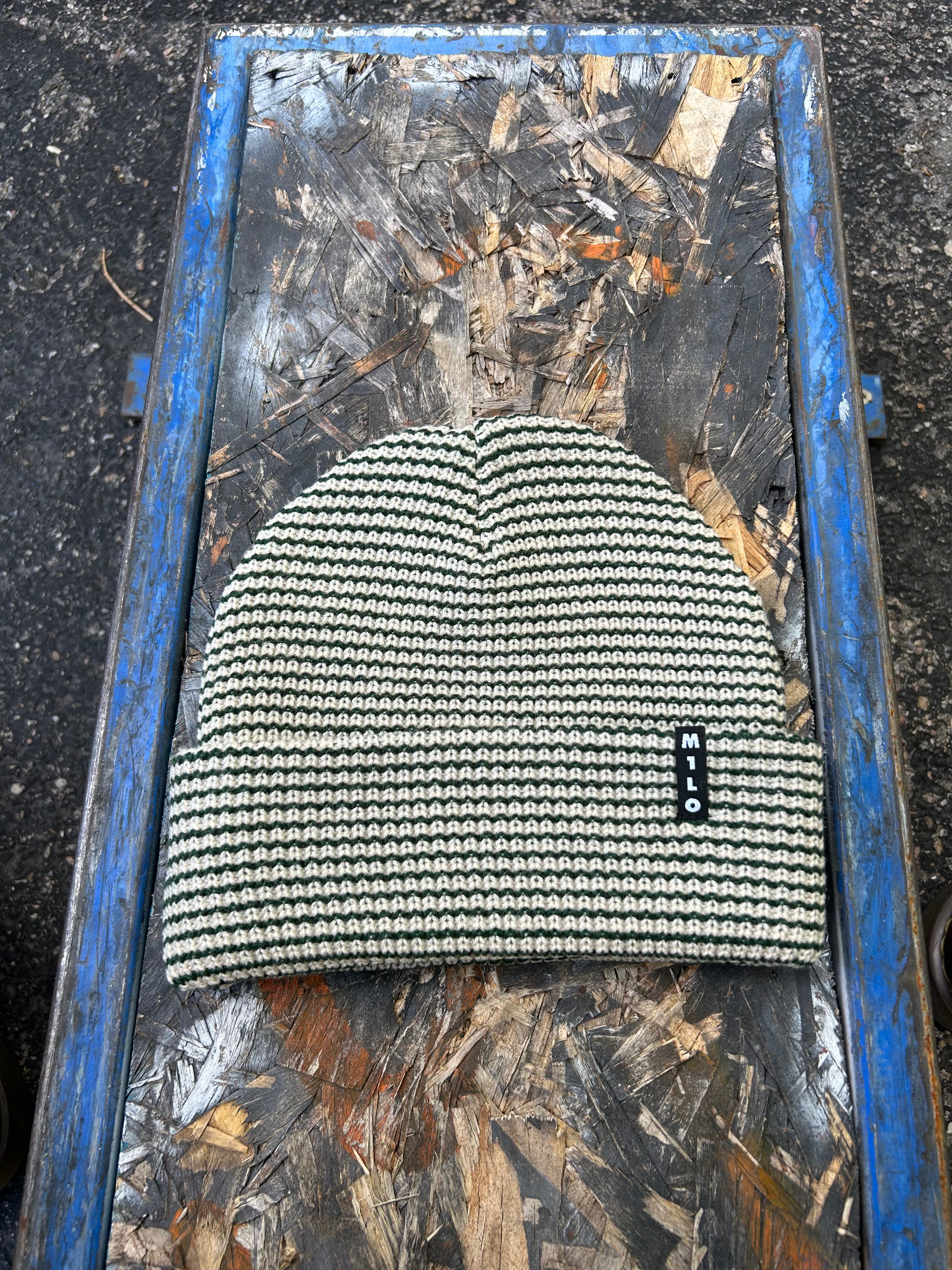 Milo x Autumn Stripe Beanie in Natural and Pine Green 2024 - M I L O S P O R T