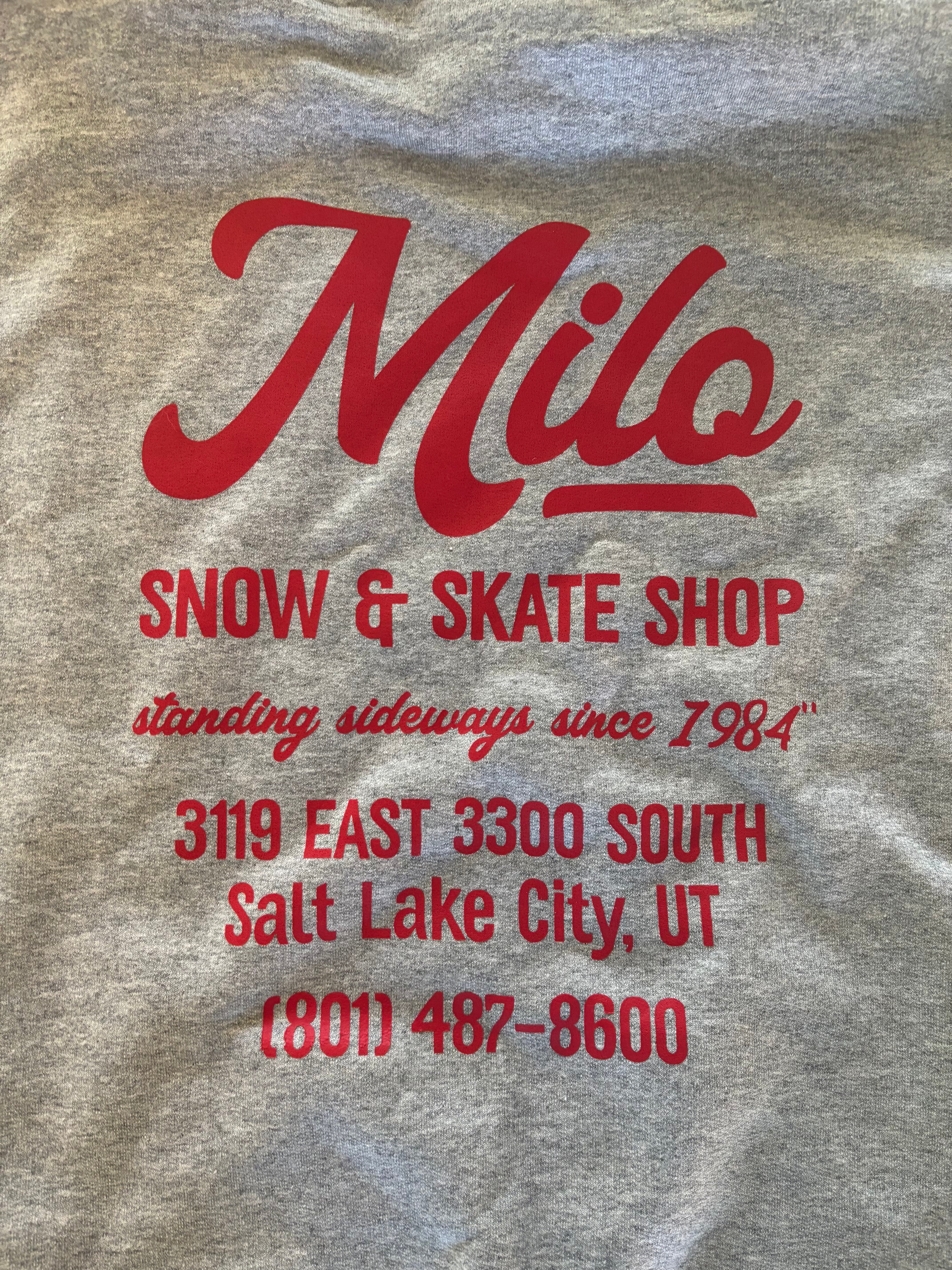 Men's Milosport House Deli Hooded Sweatshirt in gray with front pocket and drawstring hood, casual athletic style.