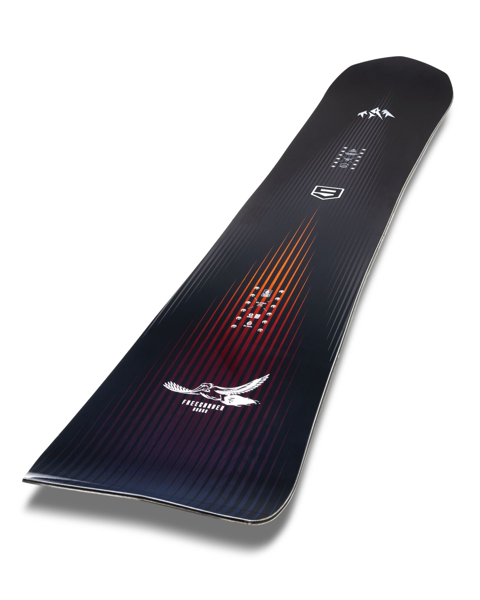 Jones Freecarver 9000 S snowboard top sheet featuring sleek design and bold graphics, designed for high-performance snowboarding.