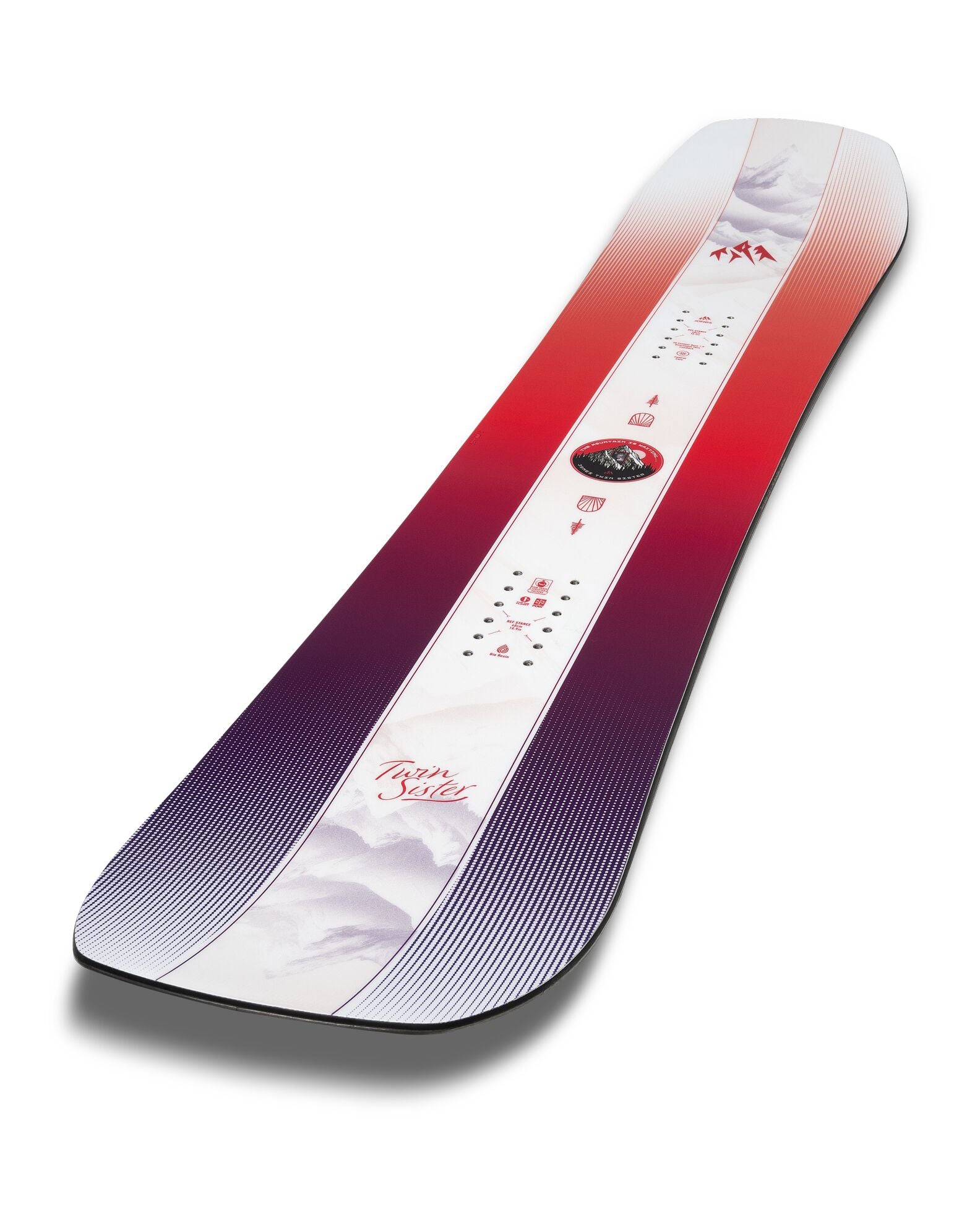 Jones Twin Sister Junior Snowboard 2027 side view, highlighting its twin shape and design for young snowboarders.
