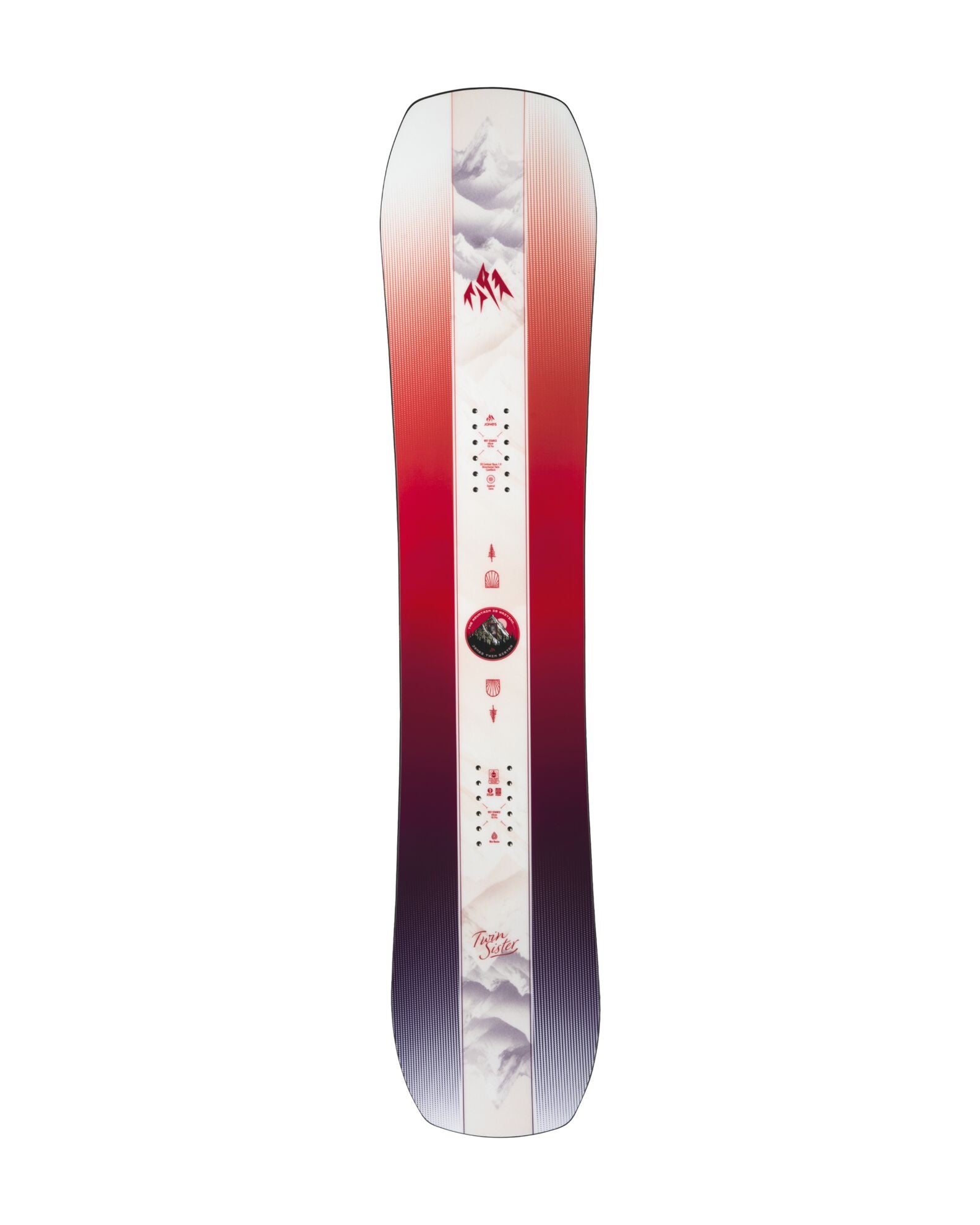 Jones Twin Sister Junior Snowboard 2027 featuring a colorful top sheet, designed for young riders, with a vibrant graphic pattern.
