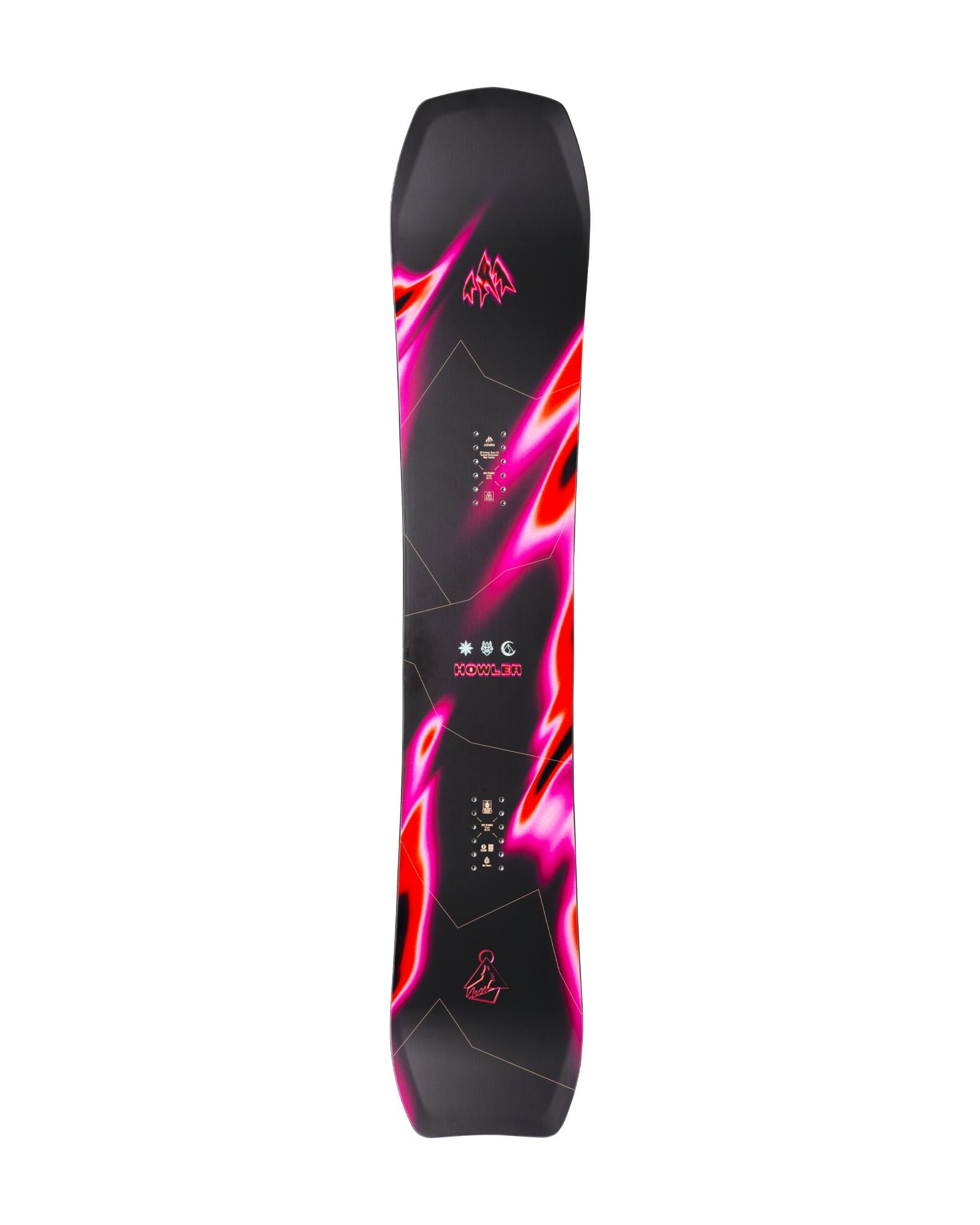 Jones Women's Howler snowboard 2027, full-length view showcasing the snowboarding deck and design details.
