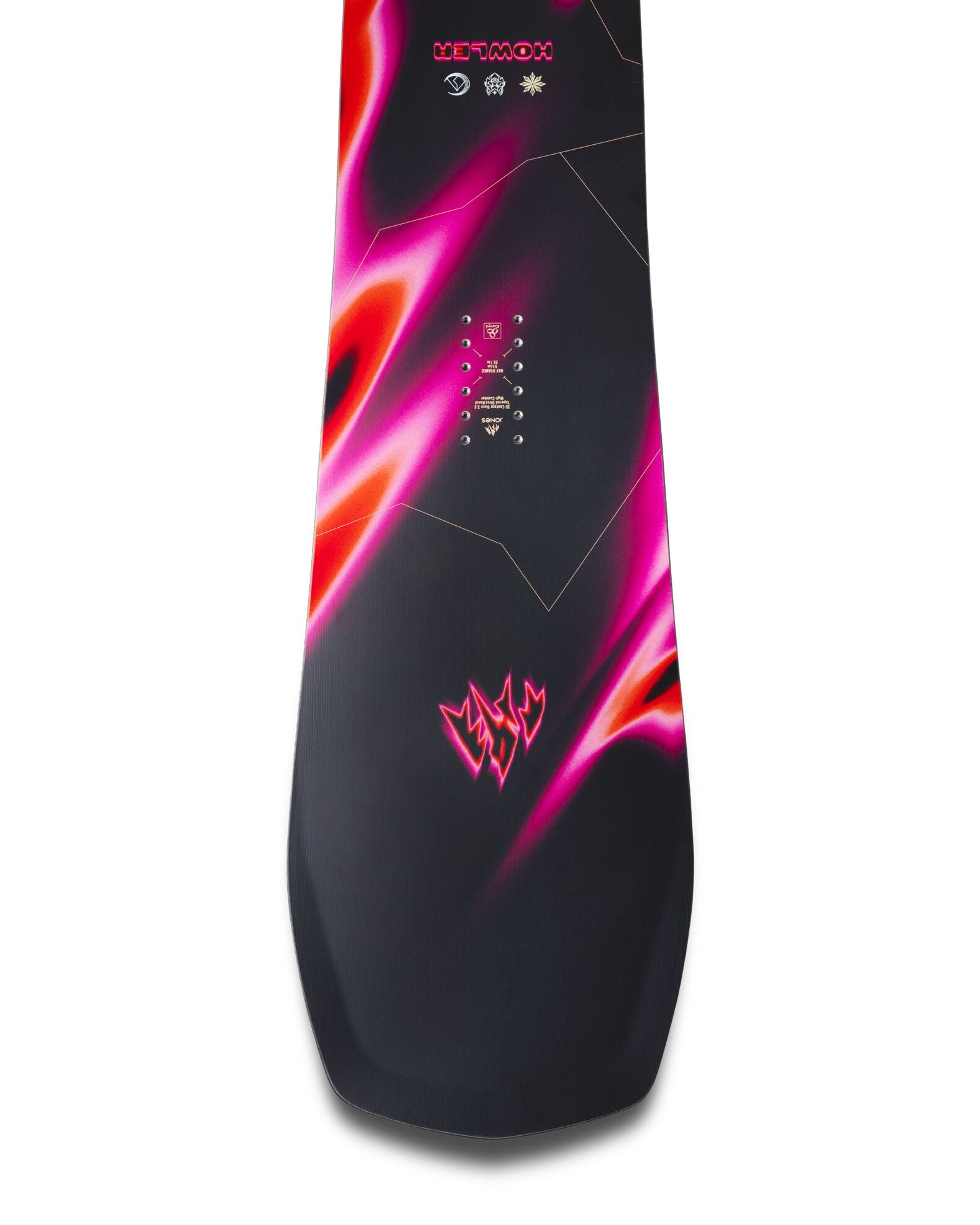 Jones Women's Howler snowboard 2027 with a sleek top design, perfect for versatile snowboarding adventures.