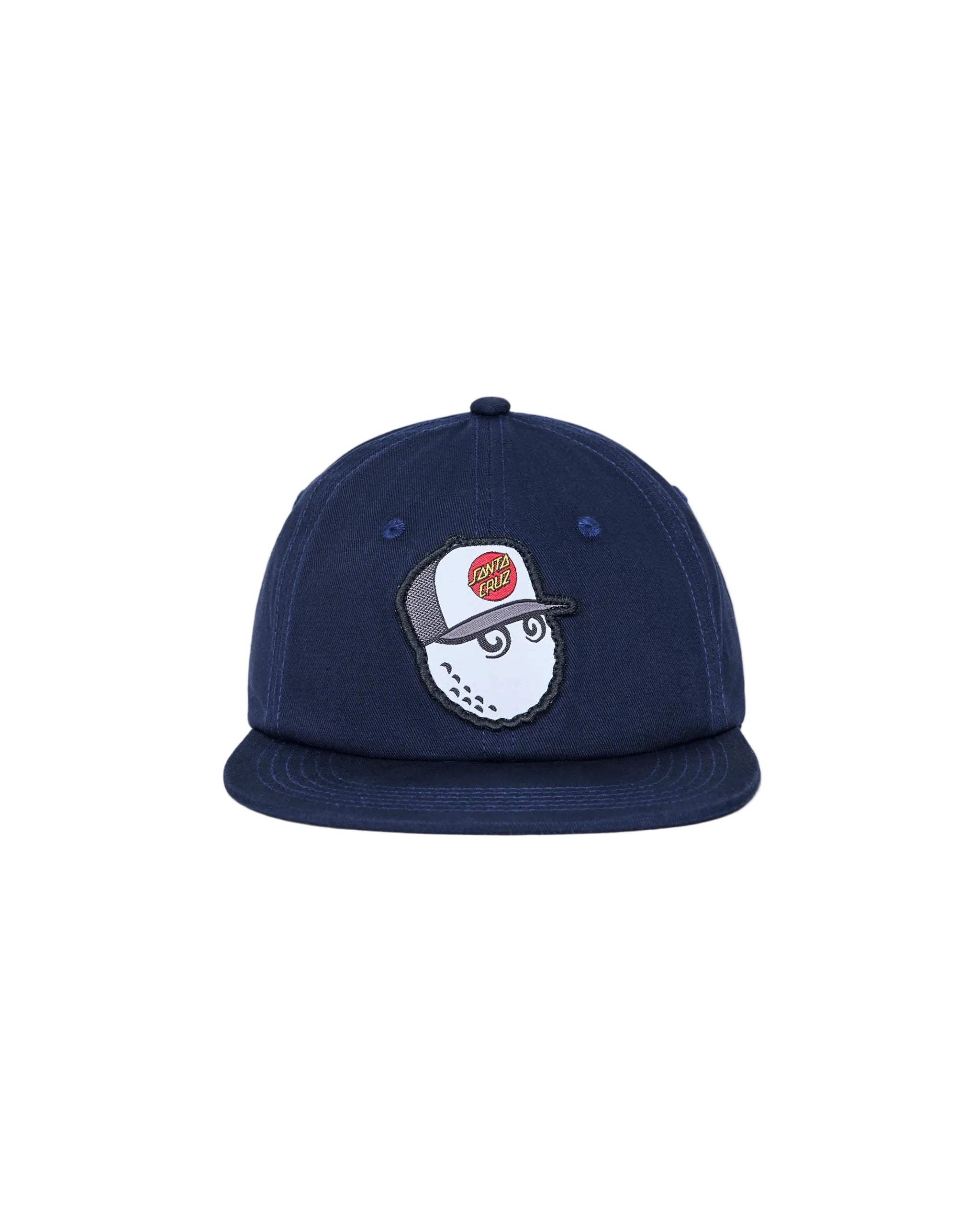 Men's Malbon x Santa Cruz snapback hat featuring a bold skateboard-inspired design and adjustable strap.