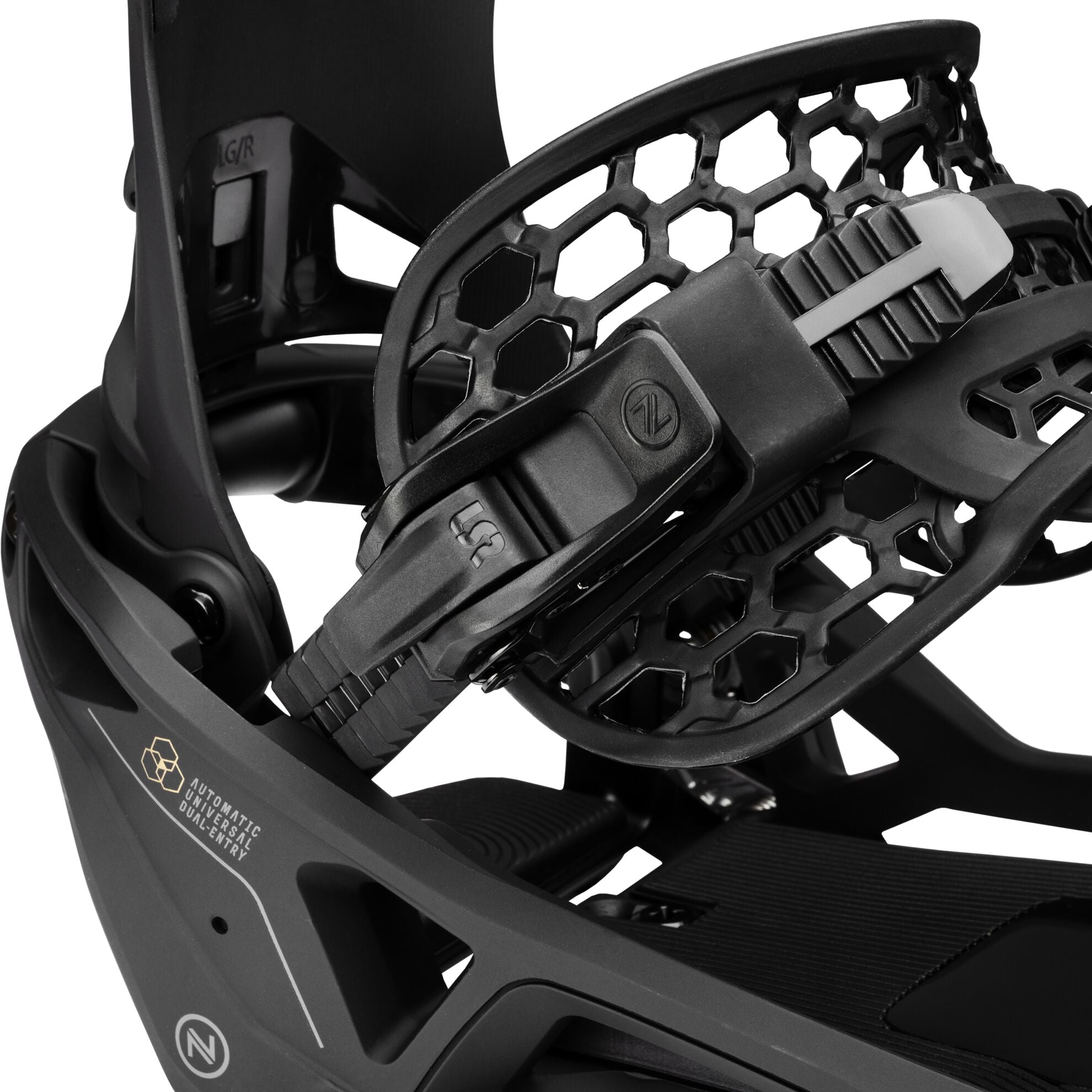 Nidecker OG Supermatic snowboard bindings in black mounted on snowboard, featuring adjustable straps and high-performance design.