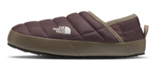 North Face Women's Thermoball Traction Mule V slipper shown with black exterior, cushioned interior, and rugged outsole for outdoor comfort