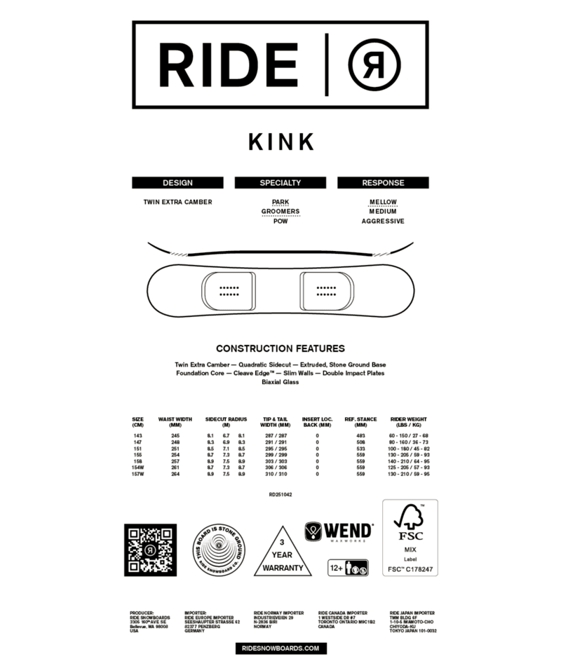 Ride Kink Snowboard 2026 - M I L O S P O R T