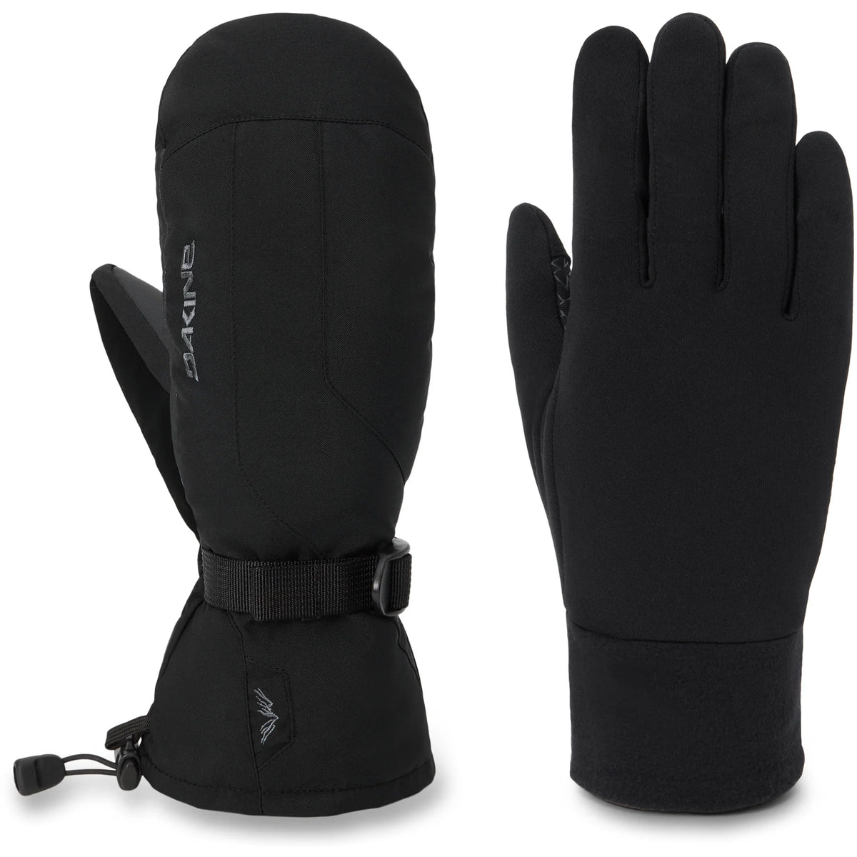 Men's Dakine Scout 2.0 black mittens with insulated lining and adjustable wrist strap for warmth and comfort.