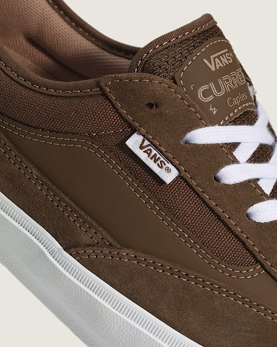 Vans Skate Curren Caples shoe in vintage cocoa color, showcasing the casual skate shoe design with suede and canvas materials.