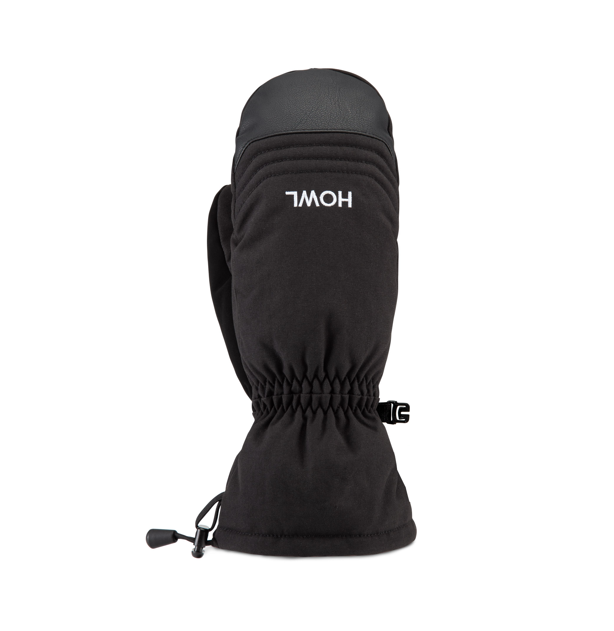 Black Howl youth team mitt with front view, suitable for men's and women's hockey players, featuring reinforced palm and stretchable material.