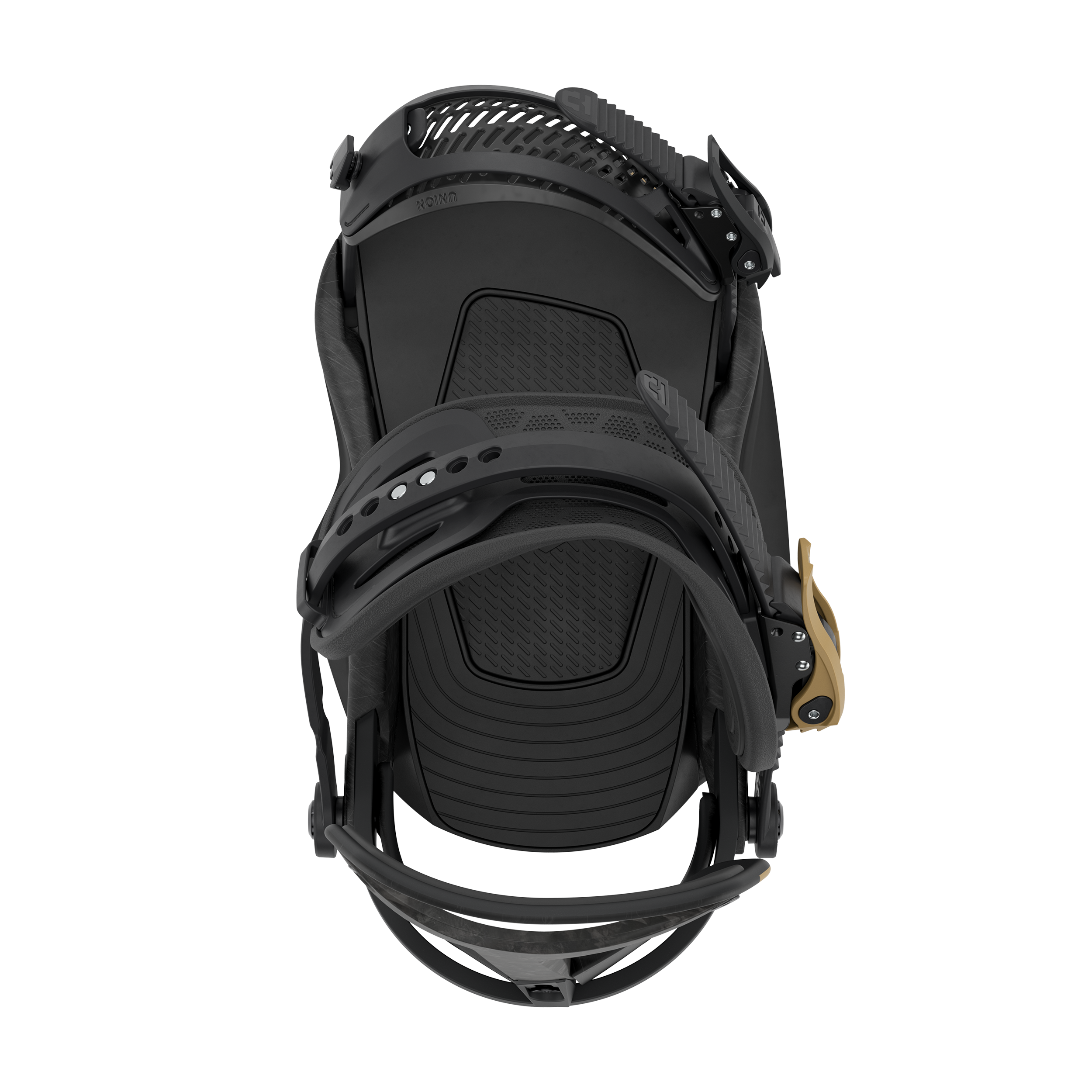 Union Falcor snowboard binding in black, featuring adjustable straps and high-back support for snowboard riding.