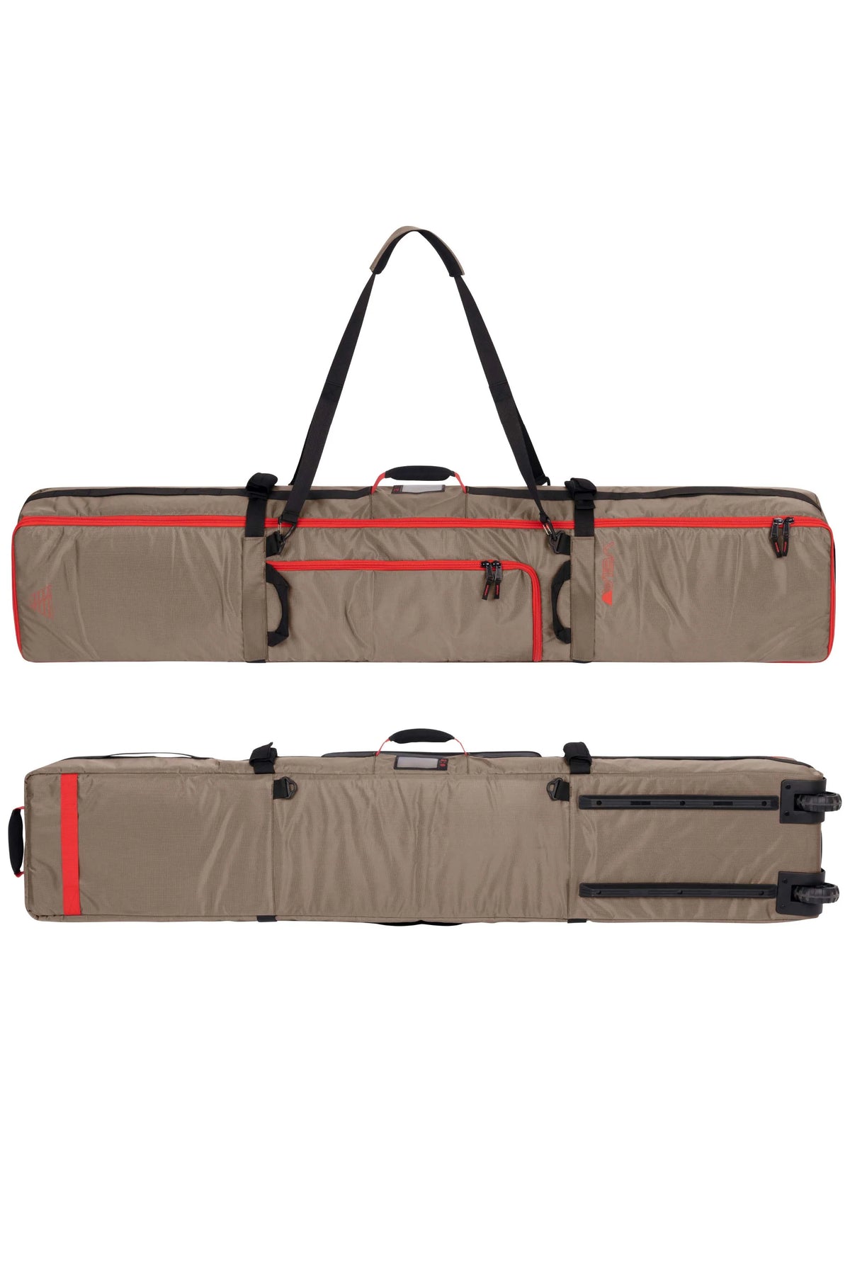 Veia Pro Quadrant wheeled snowboard bag shown from the bottom view
