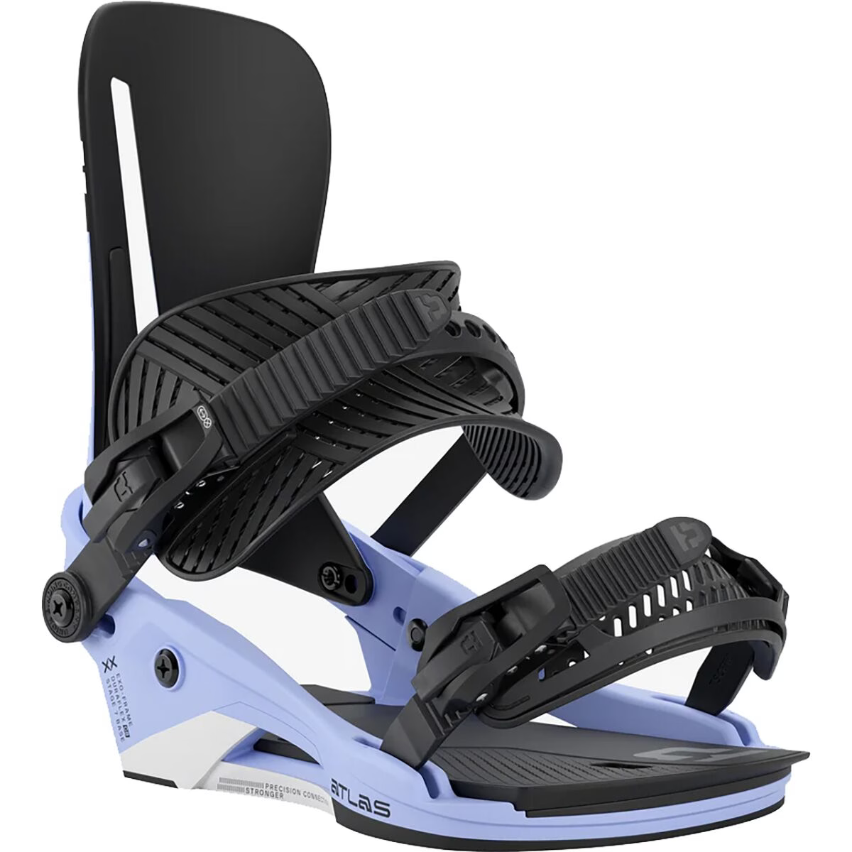 Union Atlas snowboard bindings 2026 mounted on a snowboard, showcasing durable straps and high-performance design for winter snowboarding.