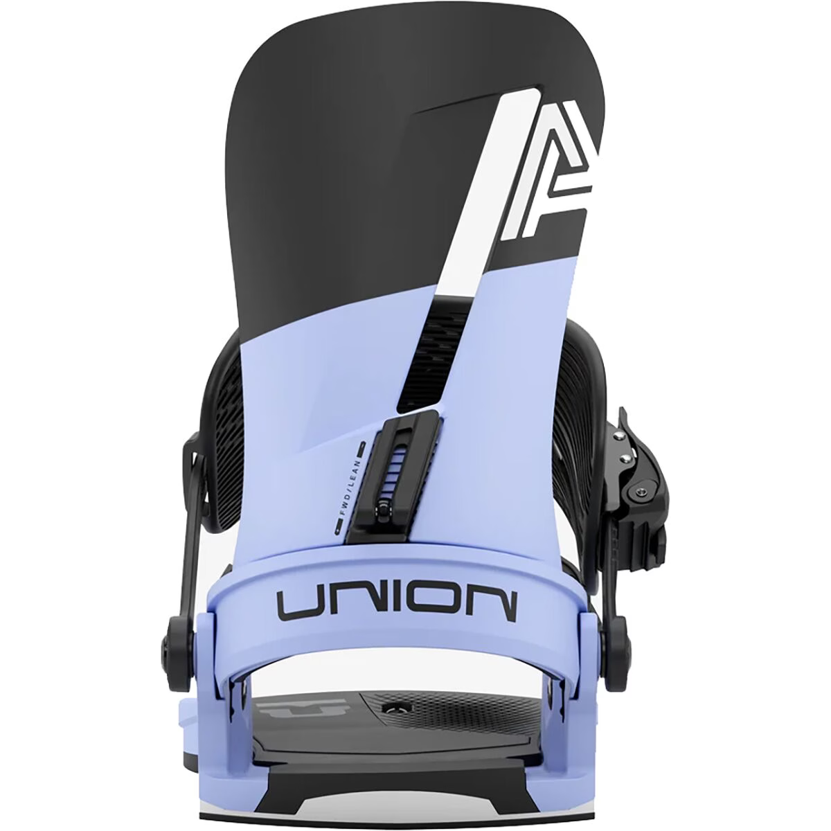 Union Atlas snowboard bindings mounted on a snowboard, showcasing durable design and adjustable straps for winter snowboarding.
