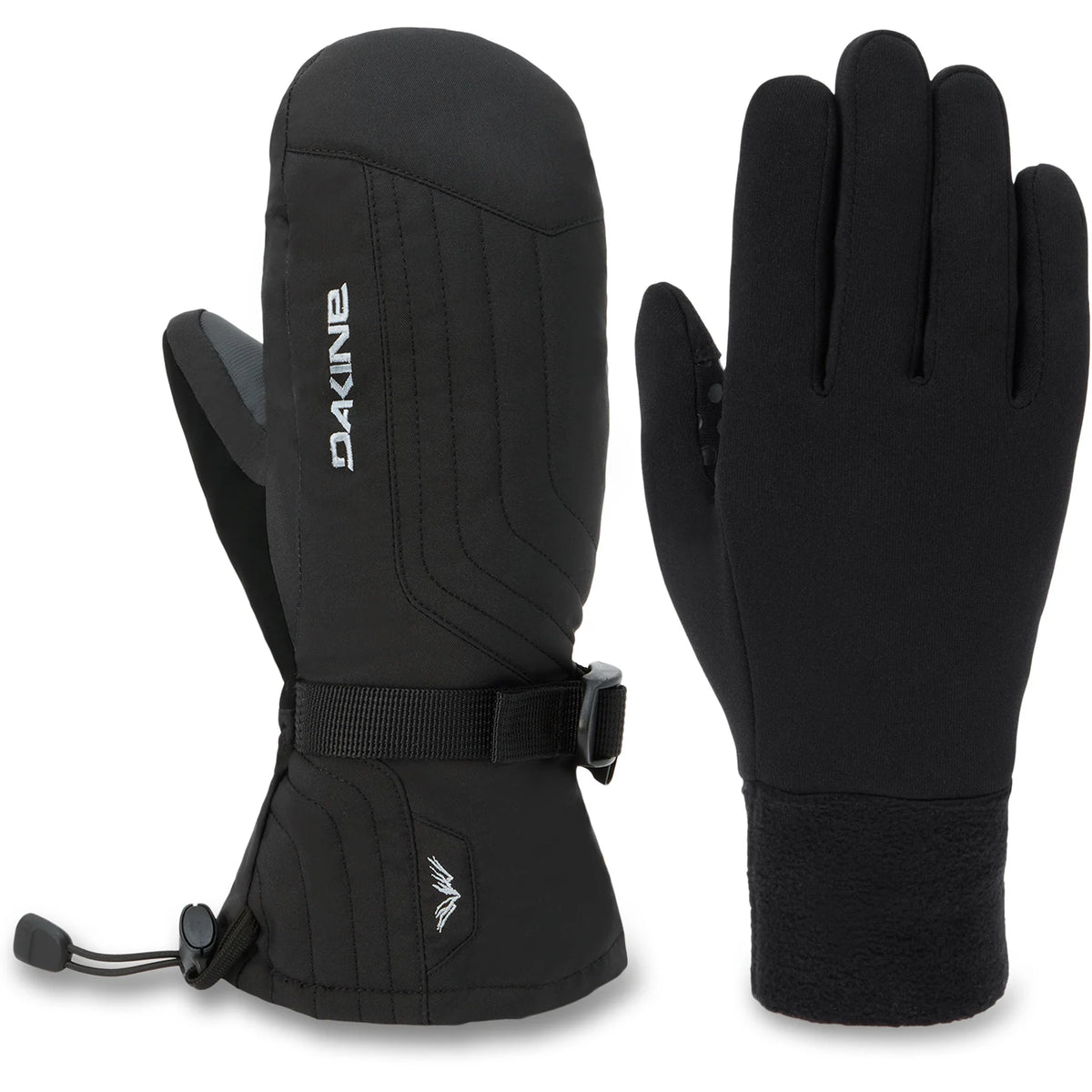 Black Dakine Women's Camino 2.0 Mitts, insulated winter gloves with adjustable straps and soft lining for warmth and comfort.