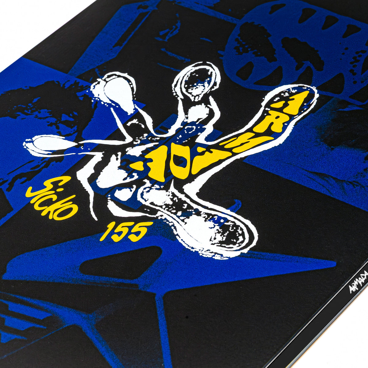 Armada Sicko snowboard with detailed top sheet design, showcasing its center graphics and vibrant snowboarding graphics.