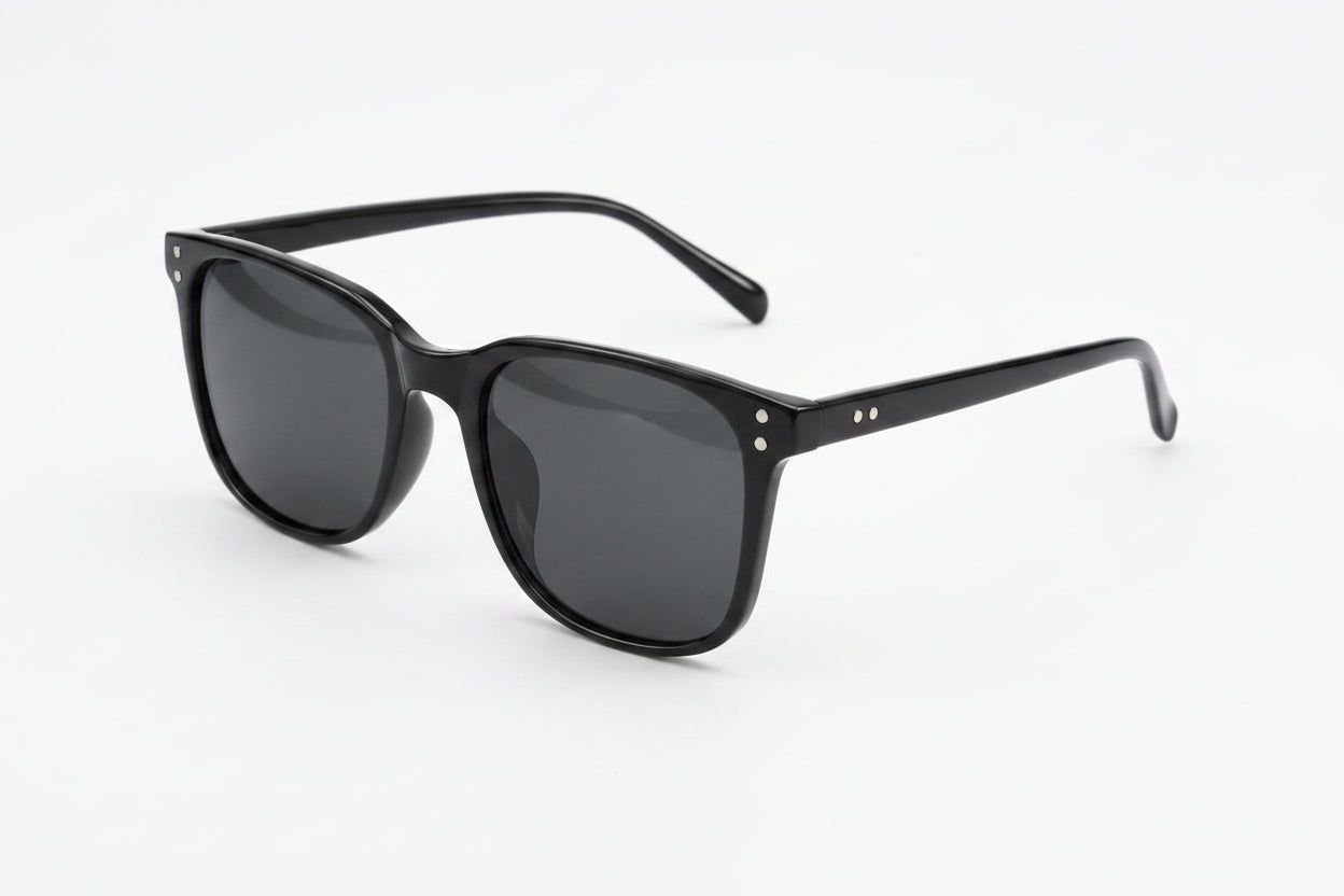 Milosport Butterknife polarized sunglasses with black frames and lenses, stylish accessories for outdoor protection.
