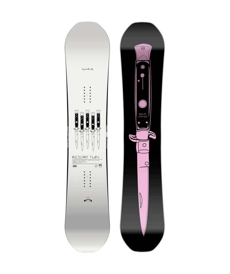 Capita SB Resort Twin Snowboard 2027 on snow, showing the board's design and graphics for winter snowboarding.