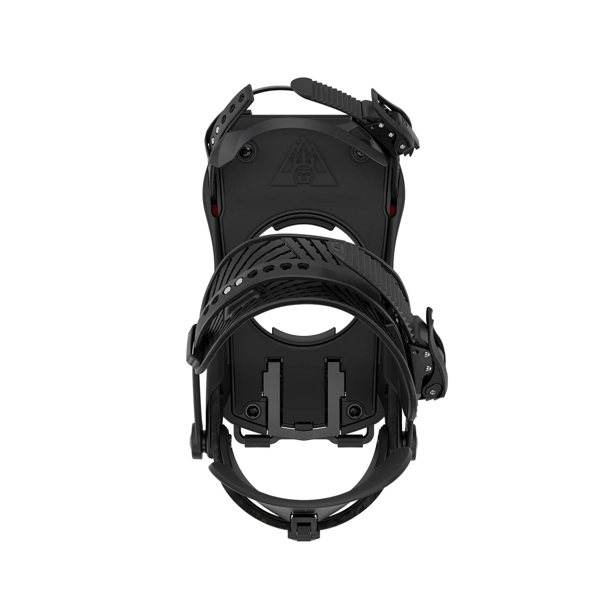 Union Charger Pro snowboard bindings 2026, top view showing high-back and strap details on a snow-covered surface