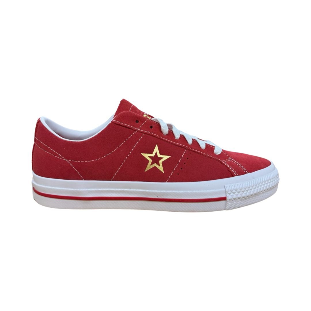 Converse Cons One Star Pro Ox Shoe in Varsity Red White and Gold
