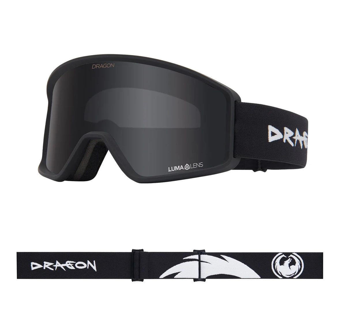 Dragon DXT OTG Snow Goggle in dark smoke with adjustable strap and impact-resistant lens for winter snow sports.