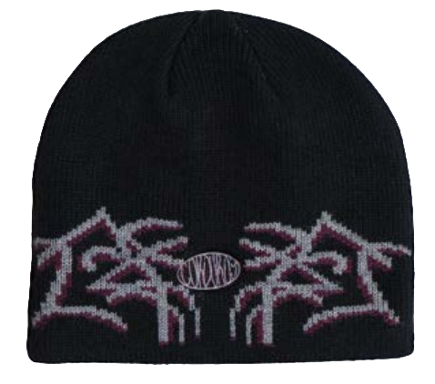 Black Corduroy Airbrush Beanie by Egan Wint, suitable for men and women, featuring a soft texture and stylish design.