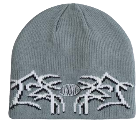 Blue corduroy Airbrush Beanie by Egan Wint, suitable for men and women, featuring a soft, textured fabric and stylish design.