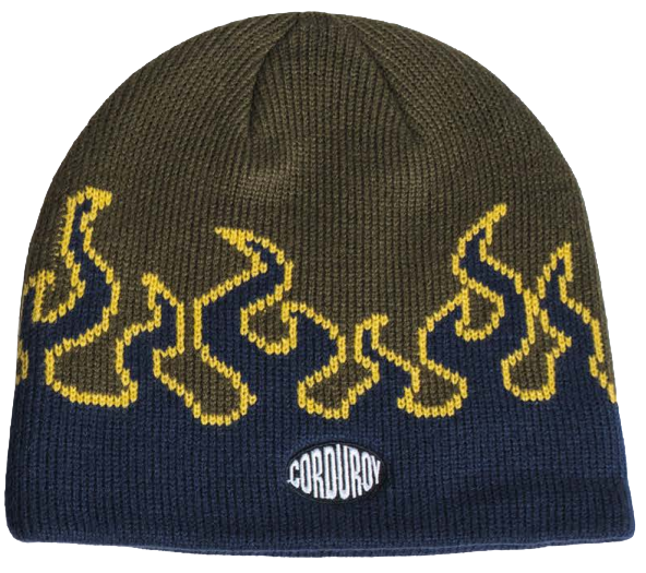Corduroy LL Burn Skully Beanie by Corduroy featuring a flame graphic on a cozy, stylish knit hat for men and women.