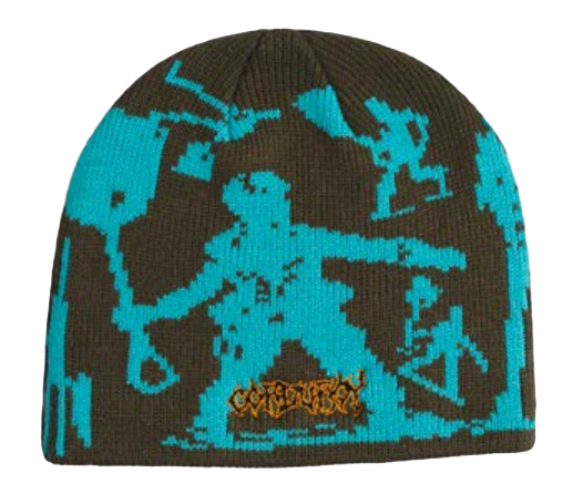 Corduroy Fng by Reid Smith Beanie in army green, worn by a person, featuring ribbed corduroy fabric and casual style.