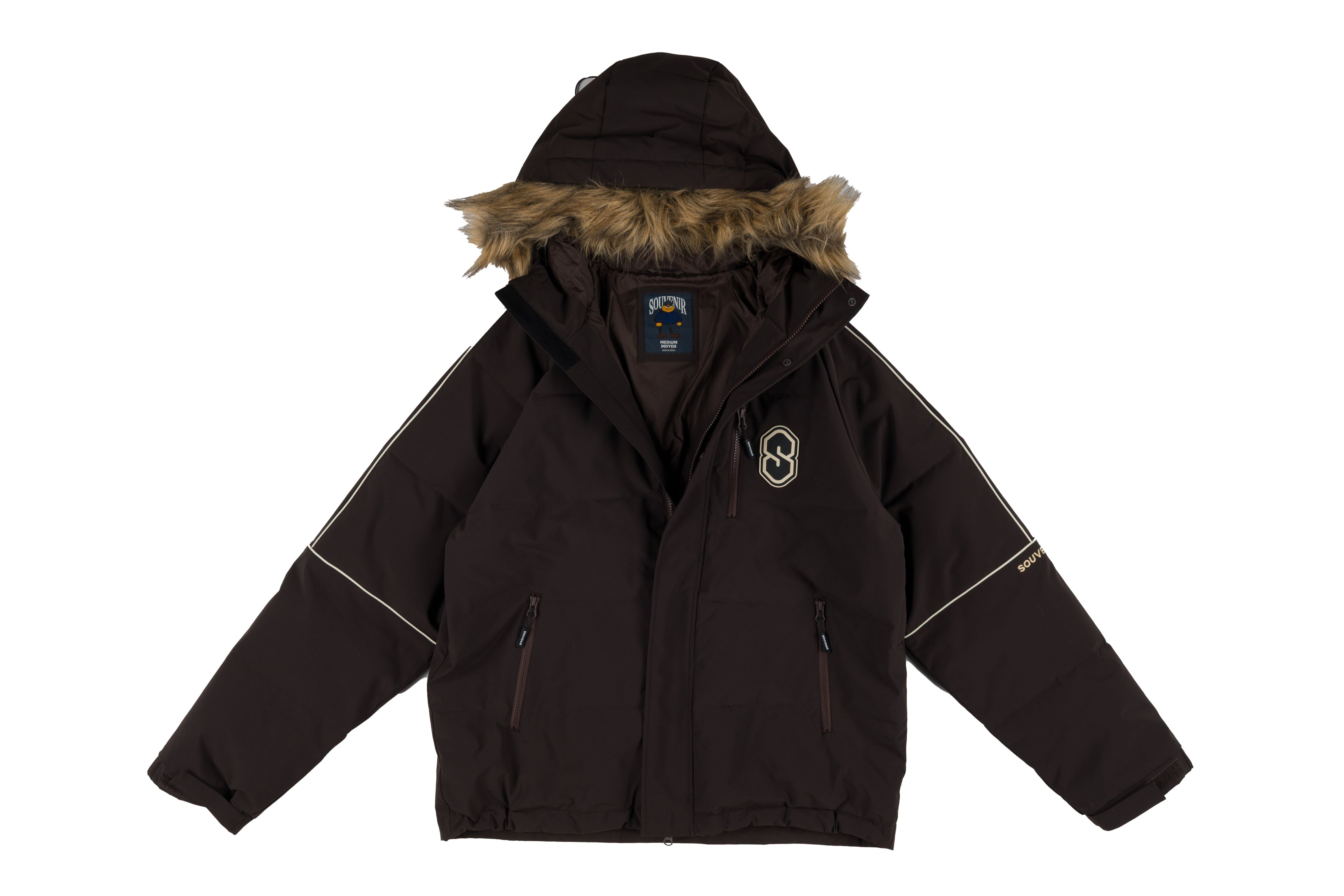 Mens and womens Souvenir Fur Trim Parka with plush fur collar and stylish design, ideal for cold weather.