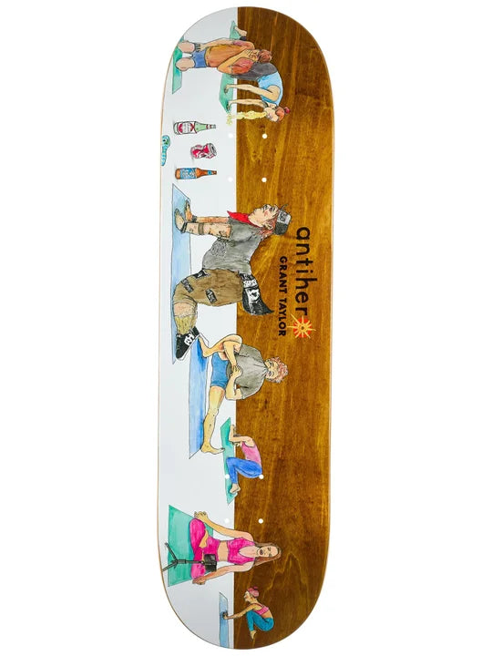 Antihero Grant Taylor skateboard deck featuring graphic design, 8.5-inch size, ideal for skateboarding enthusiasts.