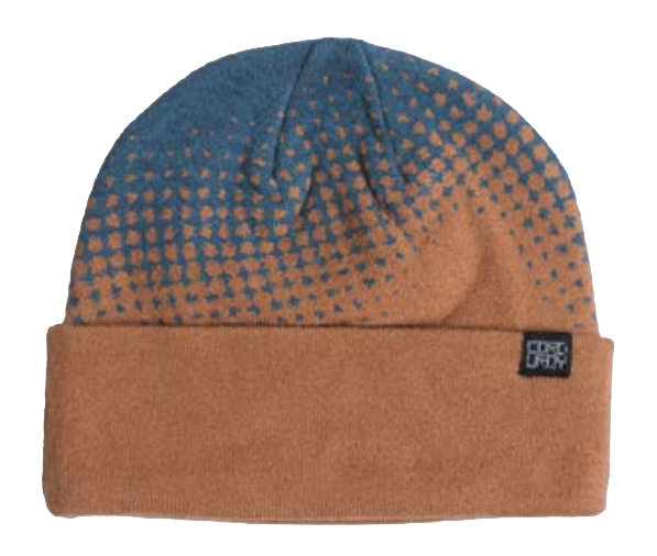Corduroy Halftone Beanie 2027 worn by a man and woman, showcasing a stylish, textured corduroy fabric with halftone pattern.