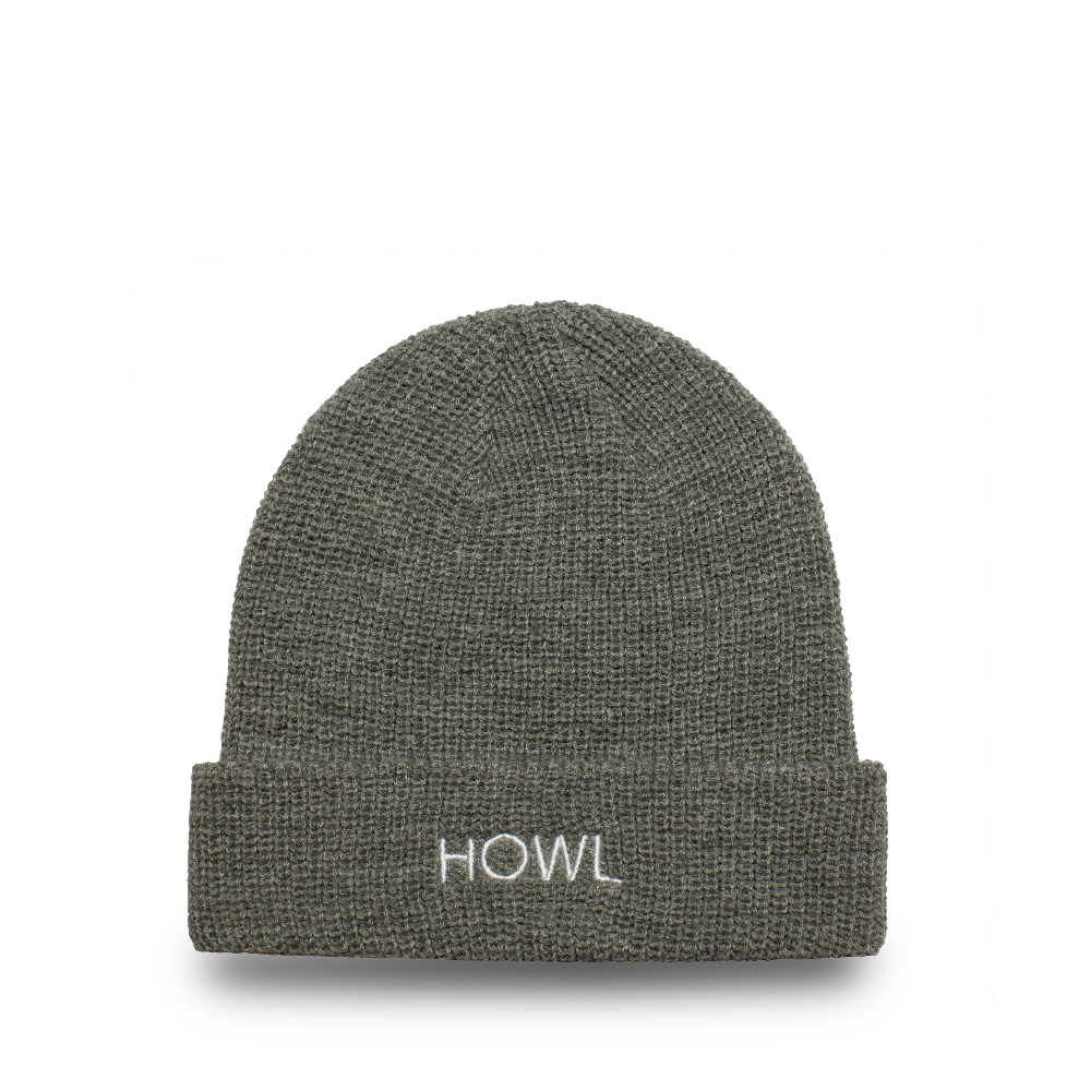Men's Howl Gasoline Beanie in Heather Grey, soft knit fabric, snug fit, stylish winter accessory from the Howl 2024 collection.