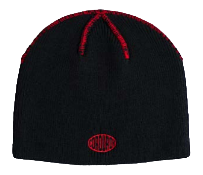 Inside-out black Corduroy Brand Skully Beanie worn by men and women, showcasing a cozy, stylish knit hat with ribbed corduroy texture.