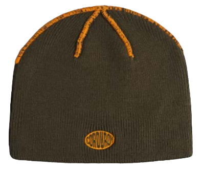 Inside-out green Corduroy Brand Skully Beanie worn by men and women, showcasing the textured corduroy fabric.