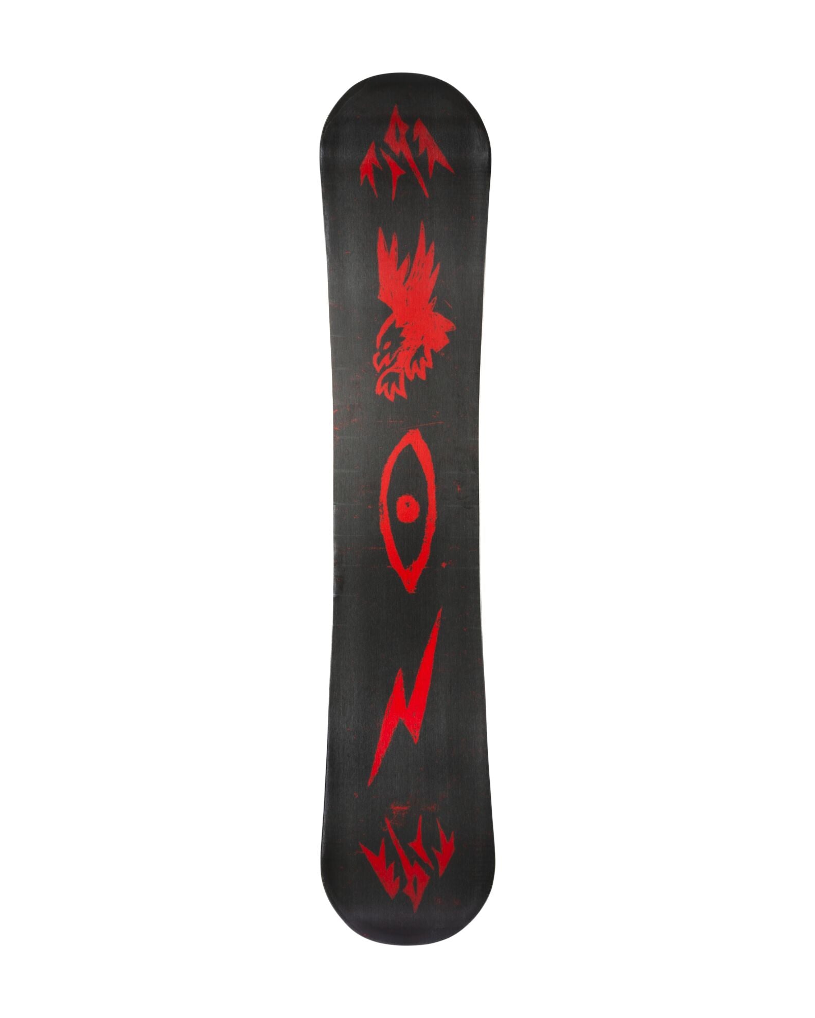 Jones Mens Tweaker 2 Snowboard 2027 with Milosport base, displayed on snow, showcasing its design and construction.