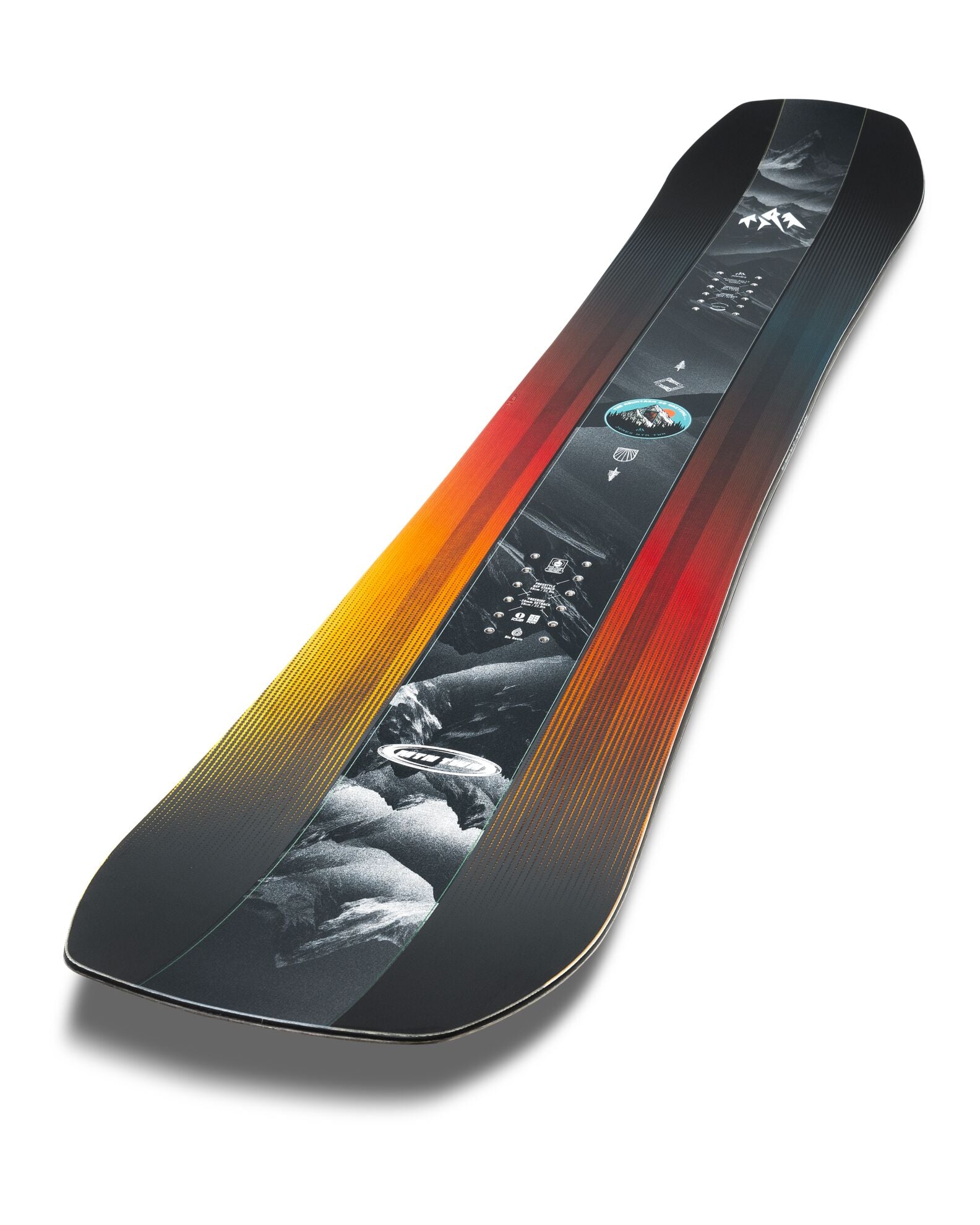 Jones Men's Mountain Twin Snowboard 2027 with top sheet design, ideal for versatile mountain snowboarding adventures.