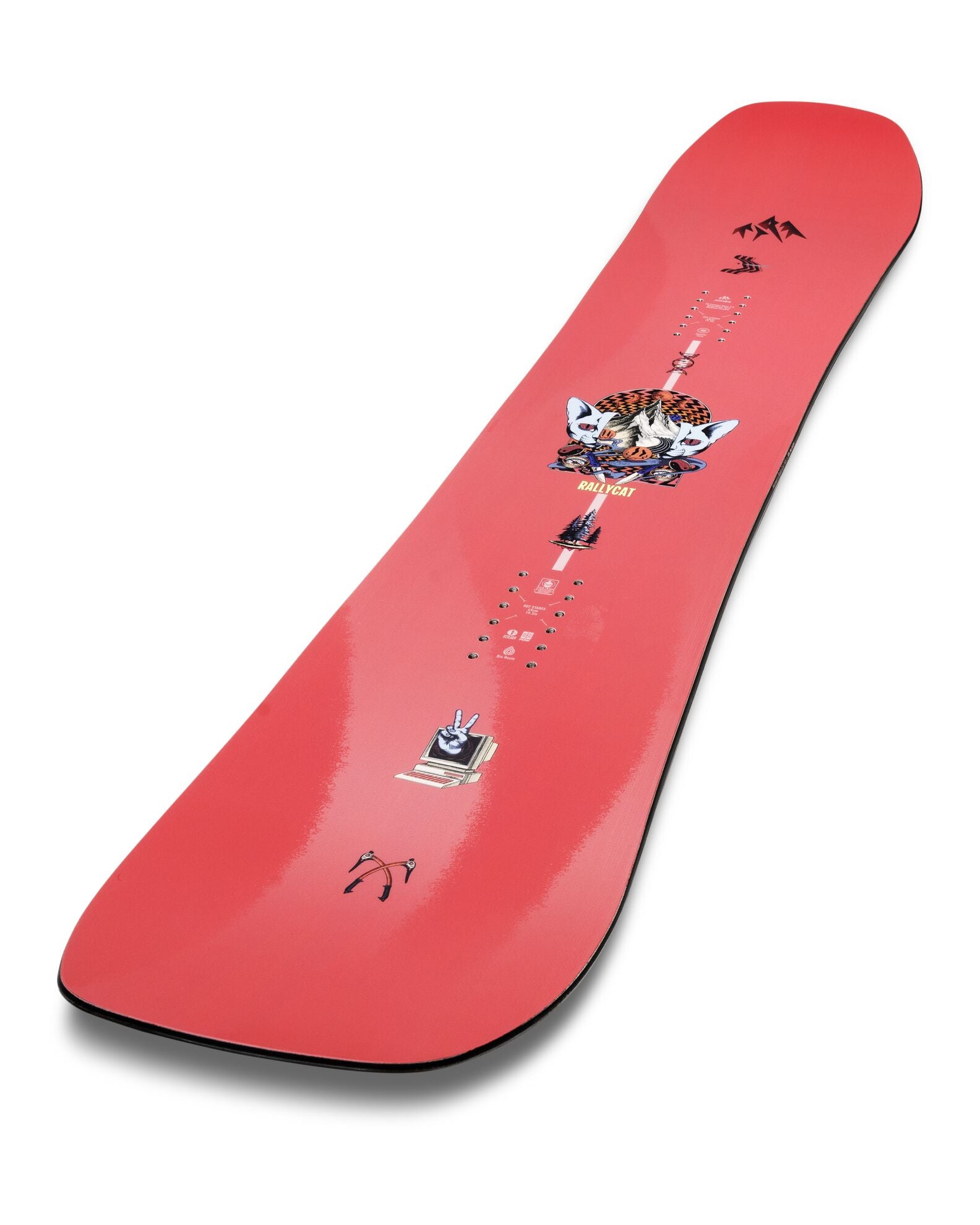 Jones Women's Rally Cat snowboard with Milosport topsheet, designed for snowboarding in various conditions.