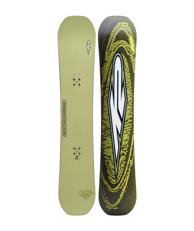 K2 Hypnotist snowboard for 2027, showcasing its design and shape, ideal for all-mountain snowboarding.